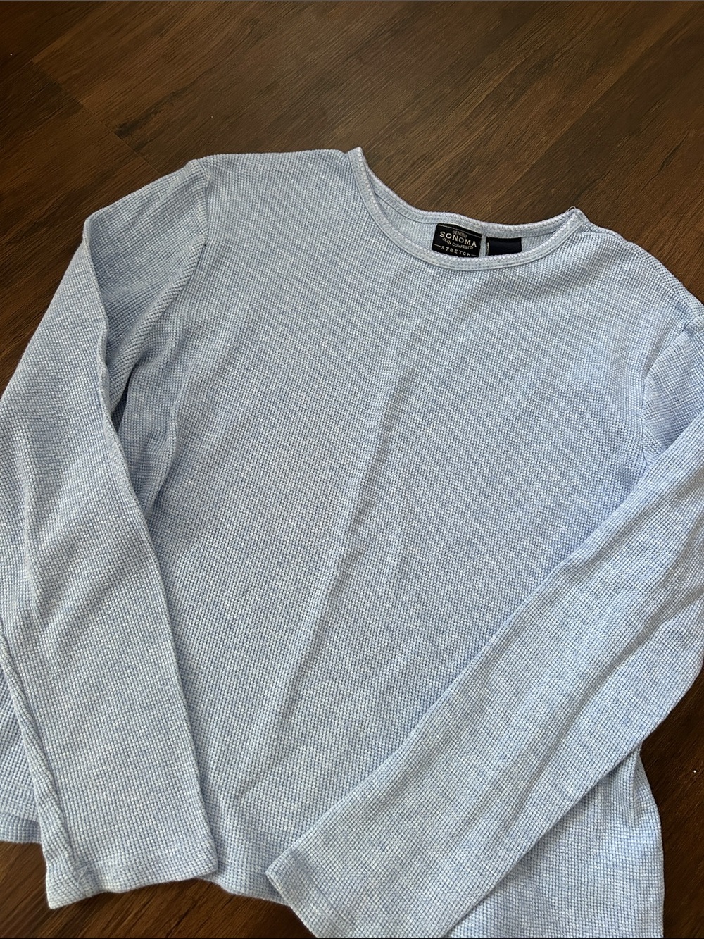 Vintage Baby blue Cotton Waffle Knit Henley